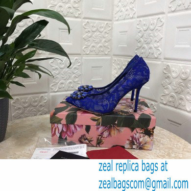 Dolce  &  Gabbana Heel 10.5cm Taormina Lace Pumps Blue with Crystals 2021